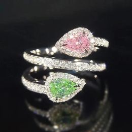 Bague solitaire Huitan rose vert goutte d'eau zircone cubique anneaux croisés pour femmes coloré CZ tempérament doux fiançailles mariage bijoux à la mode 231201