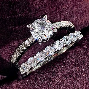 Solitaire Ring Huitan Sprankelende Zirconia Vrouwen Set Ringen voor Bruiloft Verlovingsfeest Modern Fashion Design Vrouwelijke Sieraden Drop Shipping Z0603