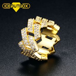 Bague Solitaire ICEOUTBOX 12mm Largeur Bague Cubaine Micro Pave Cubic Zircon Miami Chaîne Cubaine Or Argent Couleur Hommes Hip Hop Bijoux Anneaux De Mode 230607