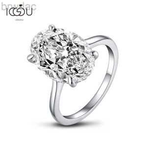 Solitaire Ring Iogou 925 Sterling Silver Engagement Solitaire ringen voor vrouwen 10*14 mm Ovaal Cut Wedding Betrokkenheid Halo Ring Sieraden Femme Bague D240419