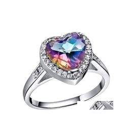 Solitaire ring sieraden gesneden hartvormige mystieke regenboog topaz kubieke zirkonia platinum vergulde ringen maat 6 7 8 9 r0175 drop levering dhxf9