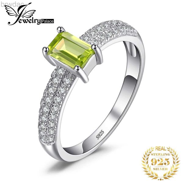 Solitaire Ring JewelryPalace Emerald Cut Natural Peridot 925 STERLING Silver Solitaire Ring pour les femmes Gemstone Fine Jewelry Anniversary Gift D240419