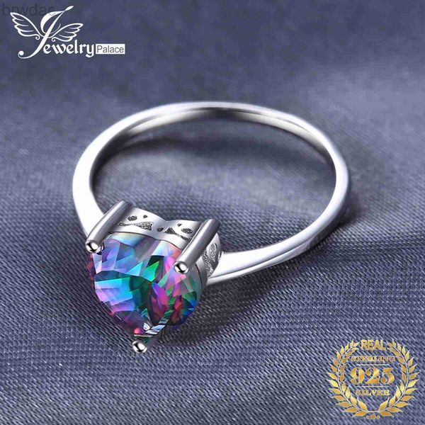 Solitaire Anillo Jewelrypalace Heart Natural Rainbow Mystic Quartz Solitaire 925 Sterling Silver Rings Women Fashion Colorful Gemstone Jewelry D240419