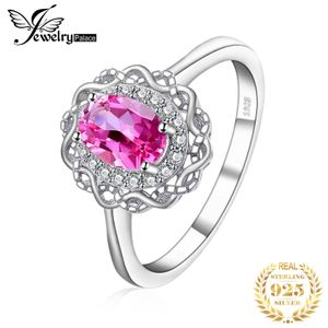 Bague Solitaire JewelryPalace Infinity Véritable Ovale Rose Topaze 925 Bague Halo en Argent Sterling pour Femme Gemstone Fine Jewelry Anniversaire Cadeau 230626