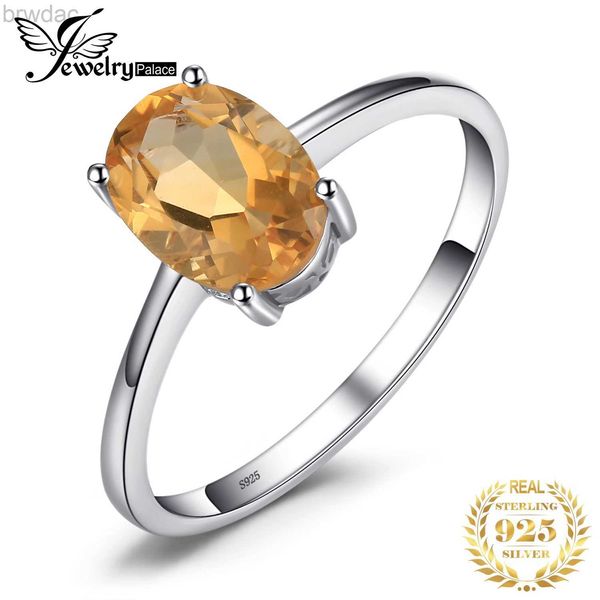 Solitaire Ring JewelryPalace ovale jaune authentique Natural Citrine 925 Anneaux en argent sterling pour femmes Fashion Gemstone Solitaire Engagement Band D240419