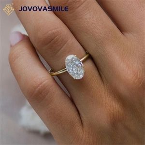 Solitaire ring jovovasmile gouden ringen 18k 3 centrum 11x7 mm gemalen ijs hybride ovaal gesneden moissante sieraden voor vrouwen au750 221109