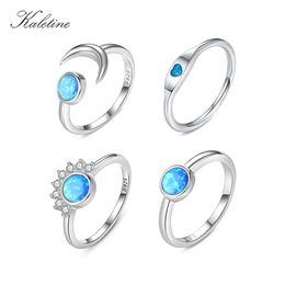 Solitaire Ring Kaletine 925 Sterling Zilver Boho Midi Maan Hart Parel Ringen voor Vrouwen Opaal Kristal Vinger Vrouwelijke Bruiloft Sieraden Geschenken 231007