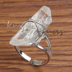 Solitaire ring kft natuurlijke genezing kristal kwarts stenen vinger ringen draad gewikkeld rots kristal onregelmatige reiki verstelbare stenen vinger ringl231220