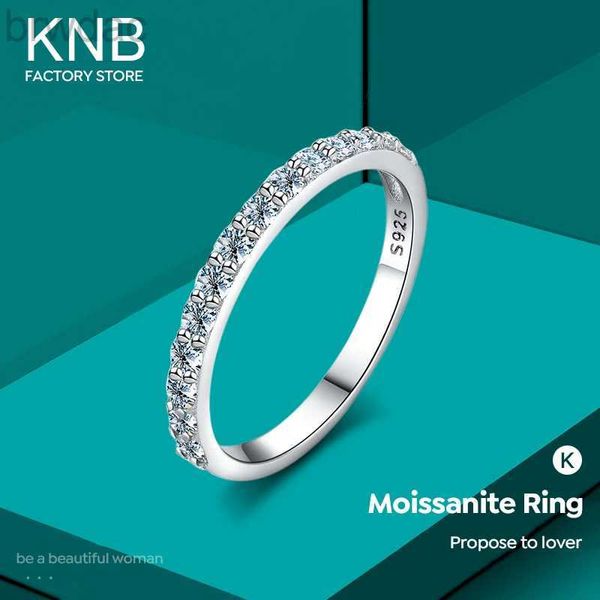 Ring Solitaire Knb Real Moissanite Diamond Solitaire Rings apilables para mujeres 925 Bargadio de boda de la plata esterlina Banda de boda Fail Jewelry D240419