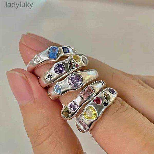 Solitare anillo coreano opal anillos irregulares de circón rosa niña natural niña anillos de compromiso de boda ópal