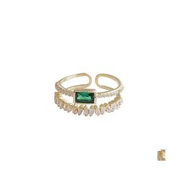 Solitaire Ring Koreas Retro Green Doublelayer Fashion Simple Versatile Open Elegant Ladies Sieraden Drop Delivery DH0RX