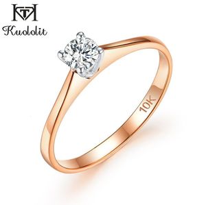Solitaire ring Kuololit 10k Rose Gold White Gold 100% Natuurlijke edelsteenringen voor vrouwen D kleurbelofte verloving cadeau 585 221119