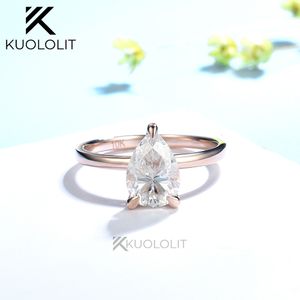 Bague Solitaire Kuololit 2CT Bague Coupe Poire pour Femme Soild 18K 14K Or Jaune Solitaire Bijoux pour Fiançailles Cadeau de Noël 230506