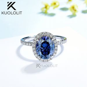 Solitaire Ring Kuololit 3CT Blauwe Moissanite voor Vrouwen Solid 14K 10K Geel Goud Originele Kleur Ovaal Engagement Kerstmis 221119