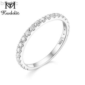 Anneau de solitaire Kuololit Solid 10k Rague en or blanc pour femmes Moisanite Natural Moisanite Solitaire correspondant à moitié éternité Band de mariage Engagement D240419