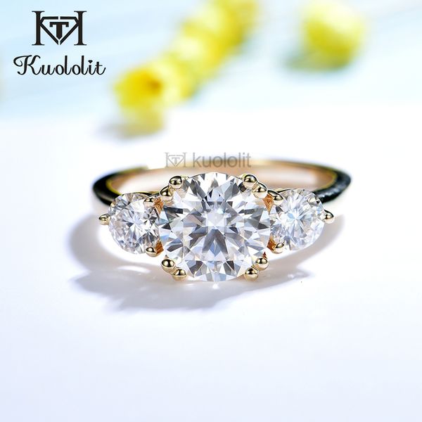 Anillo solitario Kuololit Sólido 18K 14K 10K Anillos de oro amarillo para mujeres Anillo solitario de corte redondo para compromiso Boda Joyería fina 230506