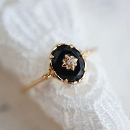 Anillo solitario lamoon natural anillo de ágata negra para mujeres anillo de piedra preciosa 925 plata esterlina oro vermeil joyería fina vintage elegante bijou 230404