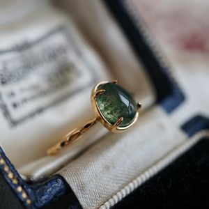 Anillo solitario LAMOON Anillo de ágata de musgo verde natural para mujer Anillos de piedras preciosas vintage Plata de ley 925 Accesorios de joyería chapados en oro RI007 221115