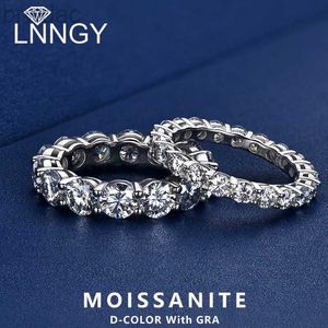 Solitaire Ring Lnggy All Moissanite Eternity Ring 3mm 0.1ct 5mm 0.5CT 925 Band de mariage en argent sterling pour les femmes Lovers Party Jewelry Gift D240419