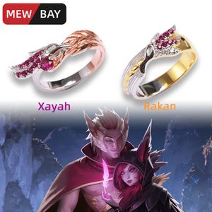 Bague Solitaire LOL Xayah et Rakan S925 Argent Sterling Couple Anneaux Ligue de Jeu Périphériques Légendes Amoureux Hommes Femmes Petite Amie Cadeaux 230625