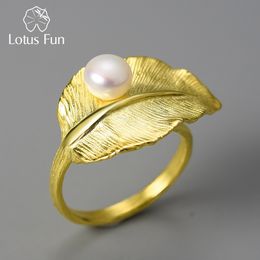 Anillo solitario Lotus Fun 18K Oro Perla natural Anillos de hojas de boda ajustables para mujeres Real 925 Plata de ley Joyería de lujo fina 221119