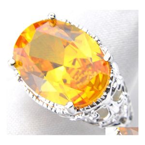 Solitaire ring Luckyshine Family Gift Prachtig ovaal vuur Citrine 925 Sterling Sier Rings Russia American Australia Wedding For Drop Dhqem