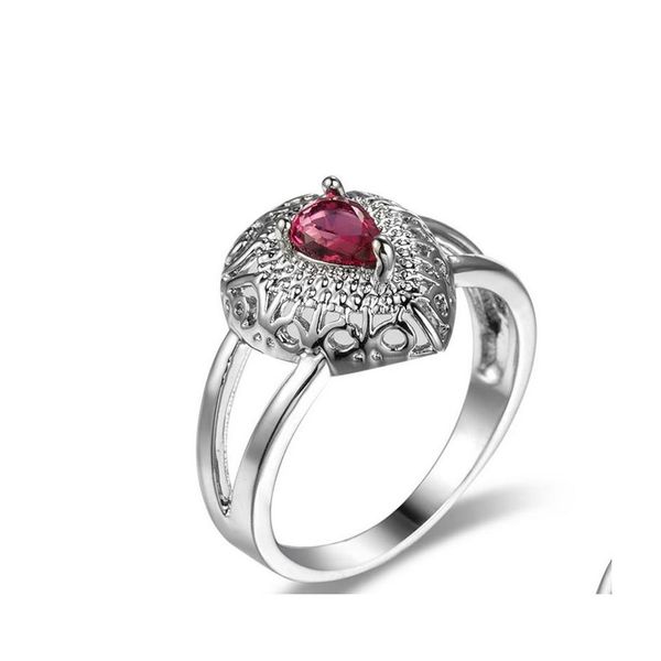 Bague Solitaire Luckyshine Cadeau De Noël Goutte D'eau Vintage Rouge Grenat Gemmes Sier Pour Les Femmes Bijoux De Mariage Zircon Anneaux Usage Quotidien Livrer Dhf15