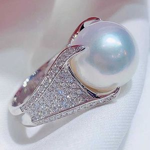 Solitaire Ring Luxe 4 CLS Setting Big Imitation Pearl ringen vrouwen bruiloft feest temperamentopbouwen Fancy Gift Statement sieraden y2302