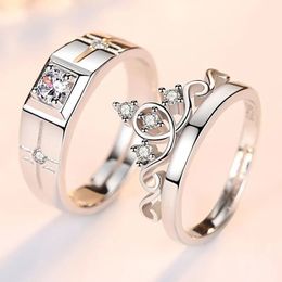 Anillo solitario de lujo AAA Zircon pareja anillos emparejados para mujeres hombres corona de flores propuesta promesa joyería de aniversario de boda ajustable 231016