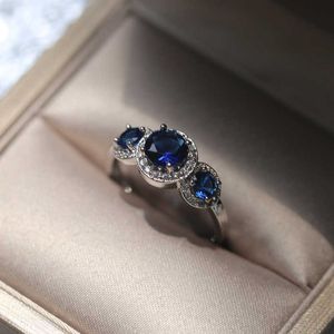 Bague solitaire luxe grand rond bleu CZ mariage s pour femmes 925 argent Sterling bijoux fins cadeau Anillos Anel Feminino Y2302