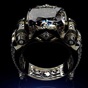 Solitaire ring luxe heren sieradenringen voor mannen gotisch roestvrijstalen ring goud kleur vierkante steen fidget ring vintage sieraden anillo hombr z0313