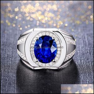 Anillo solitario Anillos de lujo Atmósfera Diamante Zafiro Amazonas Chapado en oro blanco Tanzanita Huevo azul Fiesta Regalo de cumpleaños Entregar Dhtb7