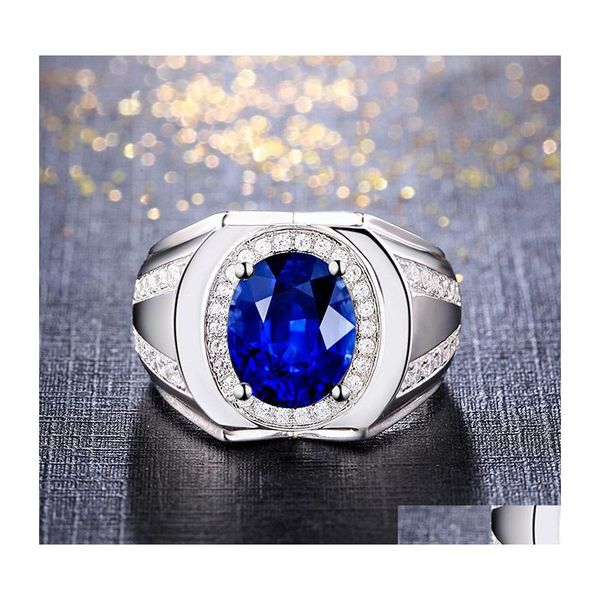 Anillo solitario Anillos de lujo Atmósfera Diamante Zafiro Amazonas Chapado en oro blanco Tanzanita Huevo azul Fiesta Regalo de cumpleaños Entregar Dhst8