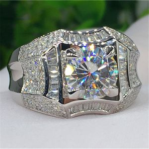 Solitaire Ring Luxe Solitaire Mannelijke 1ct Lab Diamond cz Ring 925 sterling zilver Engagement Wedding band Ringen voor mannen Edelstenen Party Bijou 230625