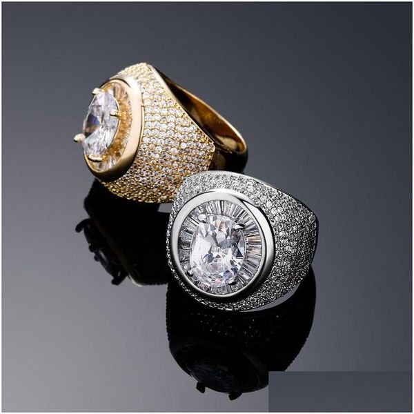 Anel Solitário Masculino Grandes Anéis de Diamante Pedra Preciosa de Alta Qualidade Zircão Ouro 14K Moda Hip Hop Jóias Drop Delivery Dhgarden Ot6Dn