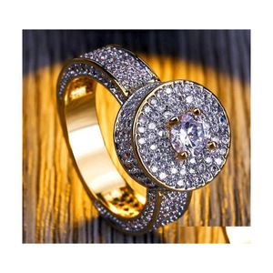 Solitaire Bague Hommes Hip Hop Bijoux Plaqué Or 18K Mode Gemme Simation Diamant Glacé Anneaux Pour Hommes 3423 Q2 Drop Delivery Dhydp