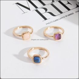 Solitaire Bague Mini Carré Pierre Anneaux Lapis Lazi Améthystes Quartz Rose Mode Dia Intérieur 17Mm Or Couleur Bande Juif Carshop2006 Dh9Sg