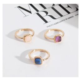 Solitaire Bague Mini Carré Pierre Anneaux Lapis Lazi Améthystes Quartz Rose Mode Dia Intérieur 17Mm Or Couleur Bande Bijoux Pour Femmes Voiture Dhecz