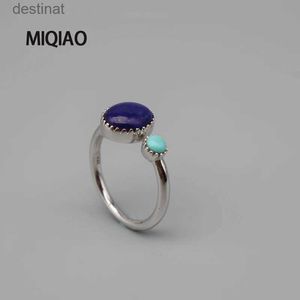 Bague Solitaire MIQIAO nouvelles bagues pour femmes avec pierres Lapis Lazuli naturel 925 argent Sterling sur les doigts géométrique ovale rond bijoux de modeL231220