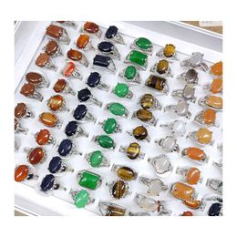 Anillo solitario de tamaño mixto, anillos de piedra Natural para mujer, 10 colores, diferentes formas, ojo de tigre, joyería de moda para niñas, regalo, envío directo Otqsn