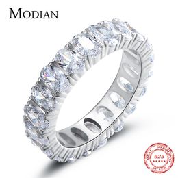 Solitaire ring Modian 100% 925 Sterling Silver Classic Ovale mousserende vingerring voor vrouwen