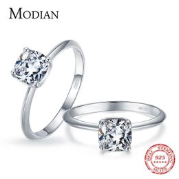 Solitaire Ring Modian 2021 Real 925 Sterling Silver Classic Sparkling Square AAAA Zircon Finger Ring For Women Wedding Engagement Fine Jewelry Z0603