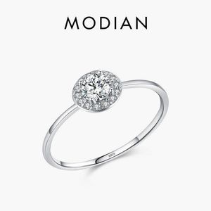 Solitaire Ring Modian 925 Sterling Zilver Fonkelende Eenvoudige 5A Zirconia Ring Voor Vrouwen Originele Band Zilveren Ringen Fijne Sieraden Engagement Gift Z0603