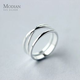 Solitärring Modian echter 925er-Sterlingsilber, einfacher Kreuz-Fingerring für Damen, modisch, 3 Größen, Ring, minimalistischer Stil, edler Schmuck, Bijoux 231031