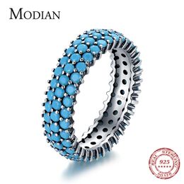 Solitaire Ring MODIAN Echt 925 Sterling Zilver Luxe Turquoise Vinger Ringen Voor Vrouwen Vintage Retro Boheemse Stijl Fijne Sieraden Anel 221123