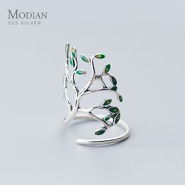 Bague Solitaire Modian Hyperbole Plante Bague pour Femmes Réel 925 Argent Sterling Branche D'arbre Feuilles Anneau Réglable Fine Jewelry 230609