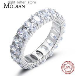 Solitaire Ring Modian Nieuwe 925 Sterling Zilver Klassieke Ovale Sprankelende Vingerring Voor Vrouwen Luxe AAAAA CZ Bruiloft Verloving Fijne Sieraden YQ231207