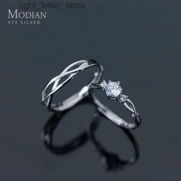 Anel Solitaire Modian Romântico Espumante AAA Zircon Line Ring para Homens e Mulheres Moda 925 Prata Esterlina Um Par Amantes Anel de Casamento Joias YQ231207