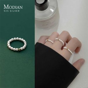 Solitaire ring Modian Simple Exquisite Shell Pearl Finger 925 Sterling Silver Stkable voorkomen allergieën voor vrouwen fijne sieraden y2302