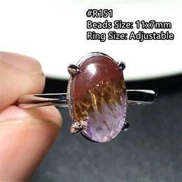 Solitaire Ring Natuurlijke Auraliet 23 Quartz Sieraden Voor Vrouwen Mannen Cacoxenite Rood Paars Kristal Zilver Rutiel Kralen Verstelbaar AAAAA 230625